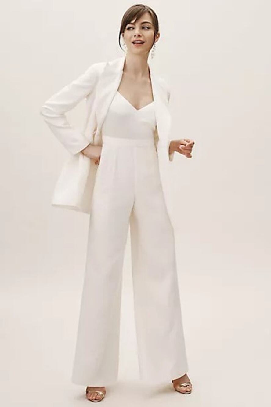 New BHLDN x Jill Stuart Nicki Jumpsuit $328 Sz 6 Off-White BRIDAL Wide-leg Crepe